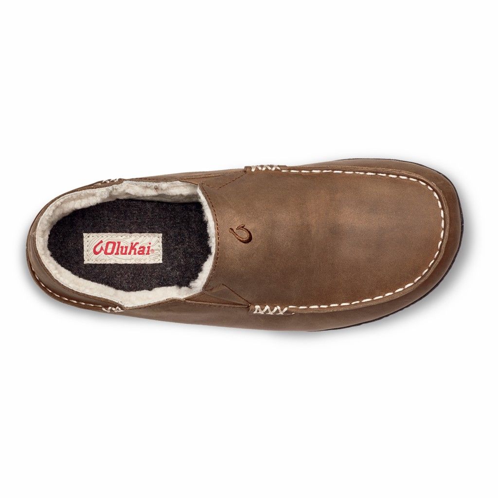 Olukai Men's Moloa Slipper - Toffee / Dark Wood US635-704